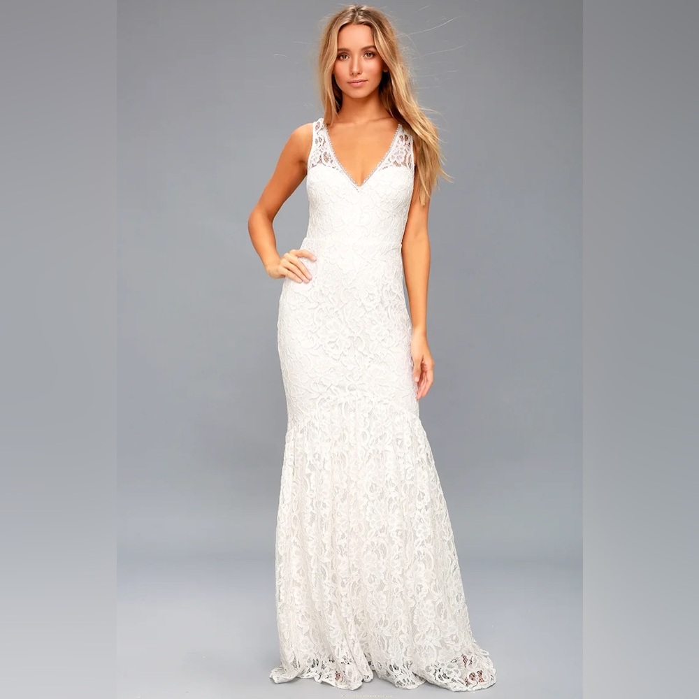 Lulus Women’s Elbridge White Lace Maxi Mermaid Dress